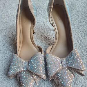 INC International Concepts Nude Crystal Bow Heels